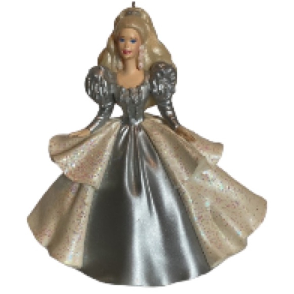 BARBIE 1992 Hallmark collectible Christmas Ornament Silver Cream Glitter 3.75 in